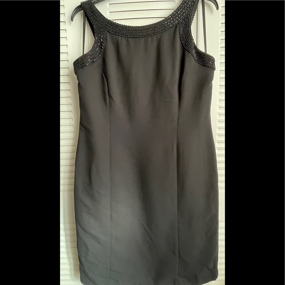 embroidered square neck little black dress